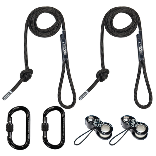 10mm BlackOut Deluxe Sewn Tether & Lineman Package With Two Kong Ducks and Two Trango Oval K Carabiners