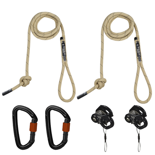 9.5mm Deluxe Sewn Tether & Lineman's Package with Ropeman 2 and Carabiners