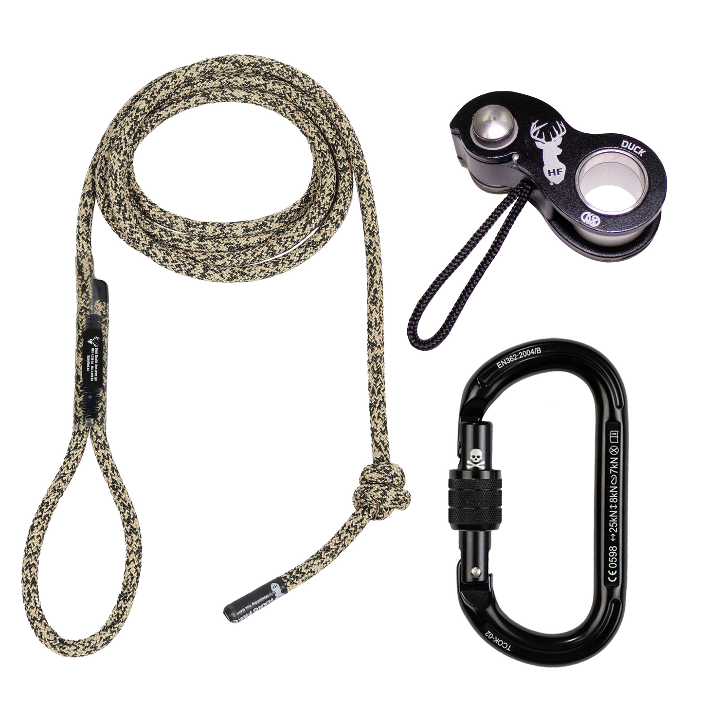 9mm Stealth Line Deluxe Sewn Tether & Lineman's Belt With Kong Duck And Trango Oval K Carabiner