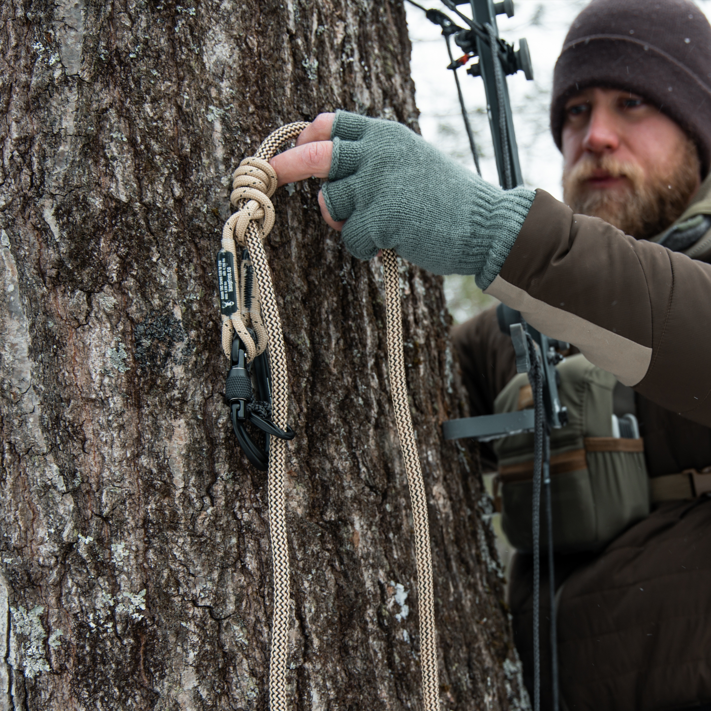 9mm 'Ghost' Standard Sewn Tree Tether & Lineman's In use Being Wrapped Around Tree