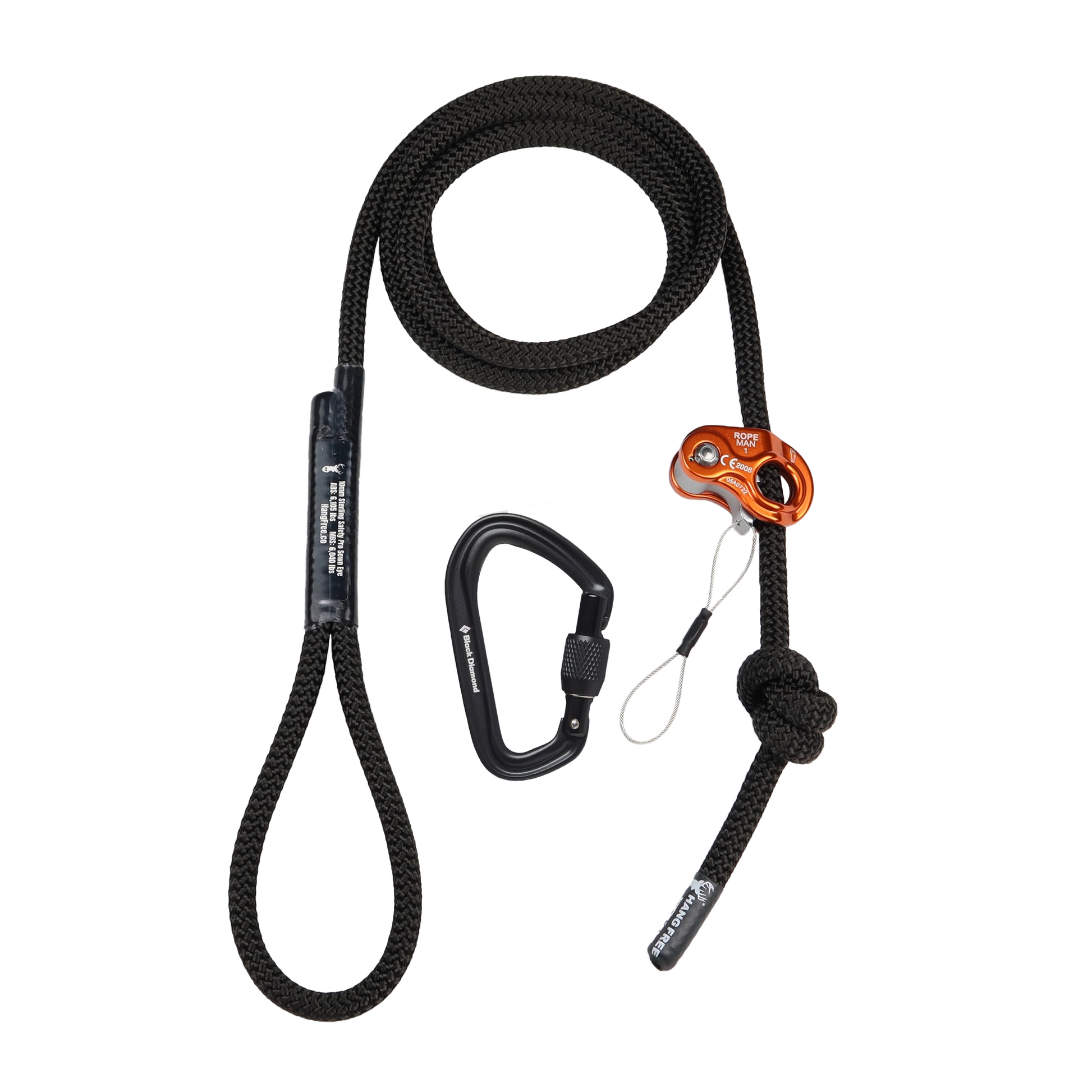 10mm BlackOut Deluxe Sewn Tether & Lineman's With Ropeman 2 & Carabiner.