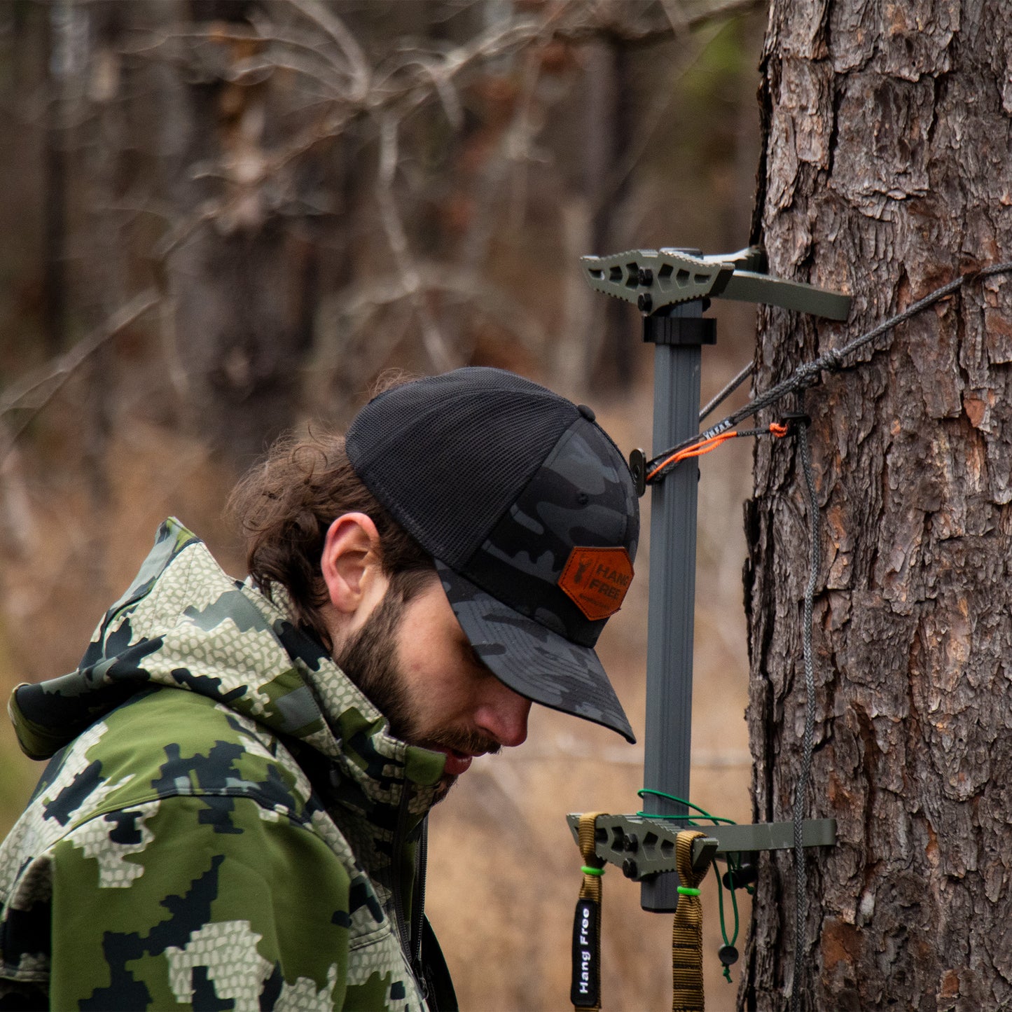 H.F.A.S. added to the tree on a climbing stick.