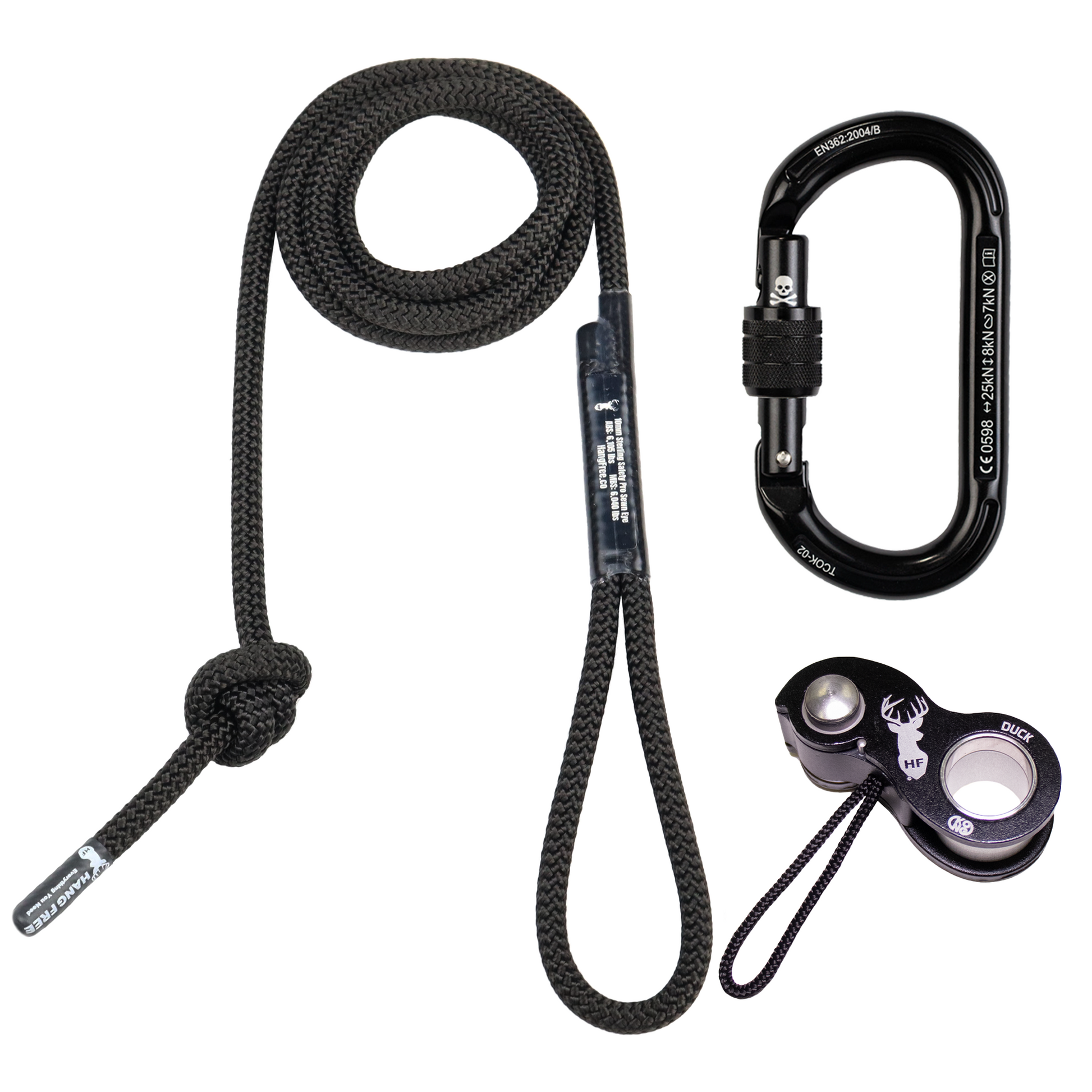 10mm BlackOut Deluxe Sewn Tether & Lineman's Belt With Kong Duck And Trango Oval K Carabiner