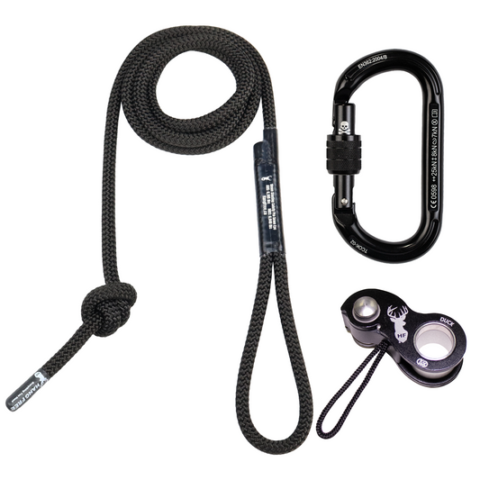 10mm BlackOut Deluxe Sewn Tether & Lineman's Belt With Kong Duck And Trango Oval K Carabiner