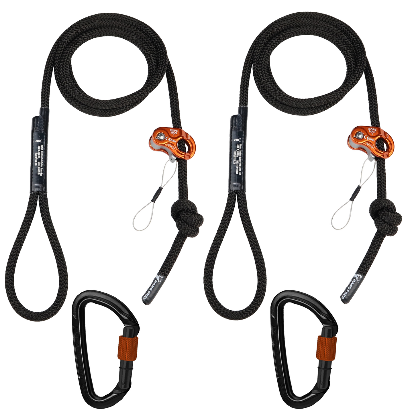 10mm BlackOut Deluxe Tether & Lineman's package with Ropeman 1's & Carabiners