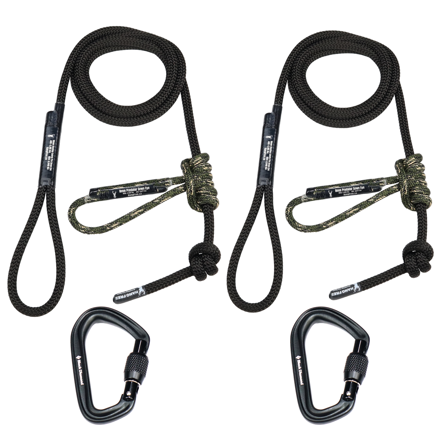 10mm BlackOut Tether & Lineman's Package with Predator Camo Prusik & Carabiners