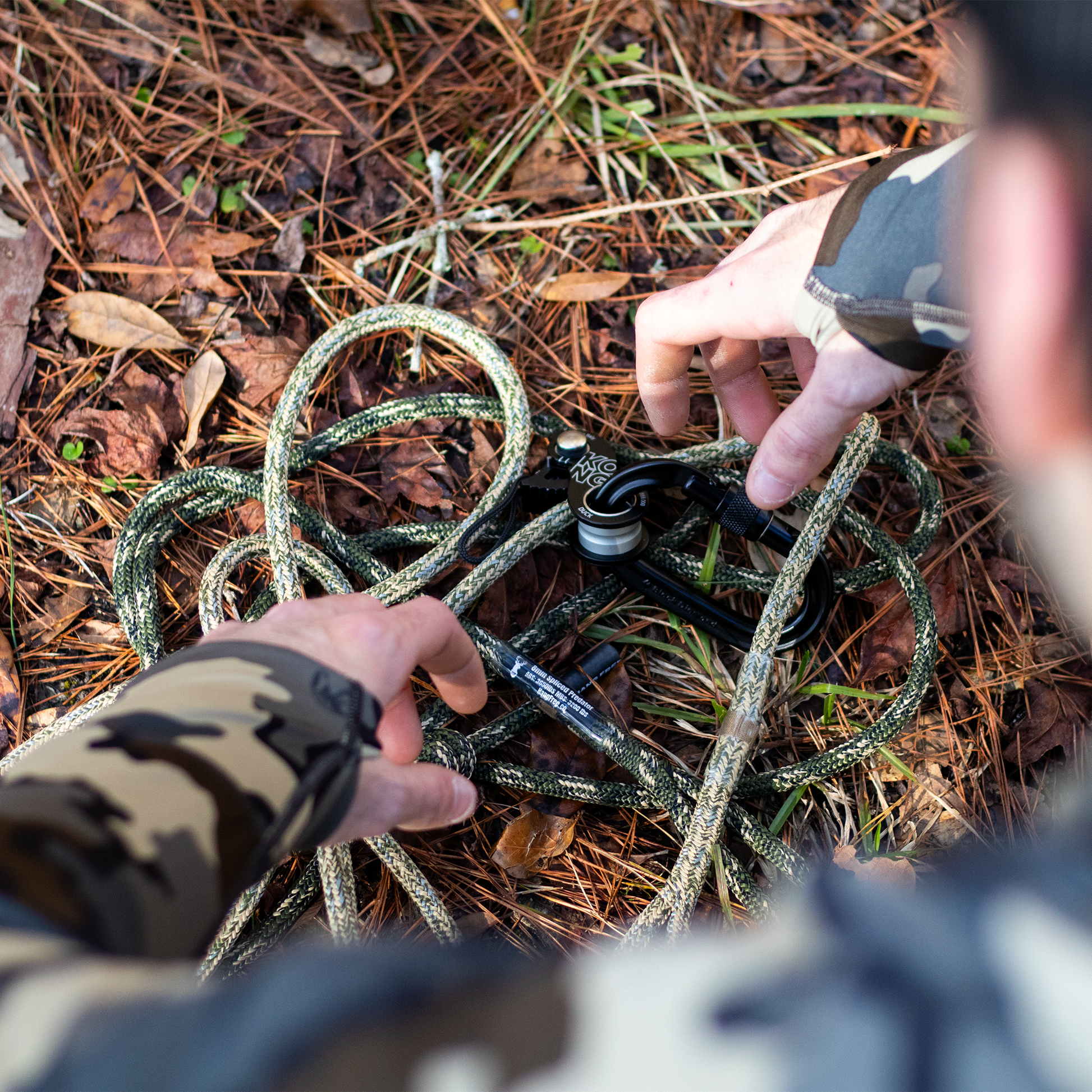 Deluxe Spliced Predator Tether and Lineman's Belt on ground