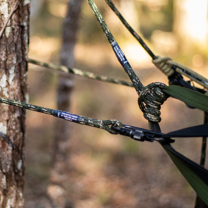 Deluxe Spliced Predator Tether and Lineman's Belt Around Tree and on Saddle