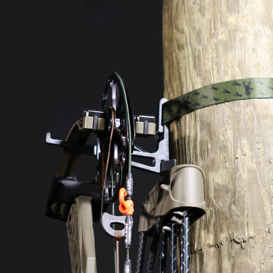 3D Printed Quick Bow/Gear Hanger Kit With Strap In Use On Tree