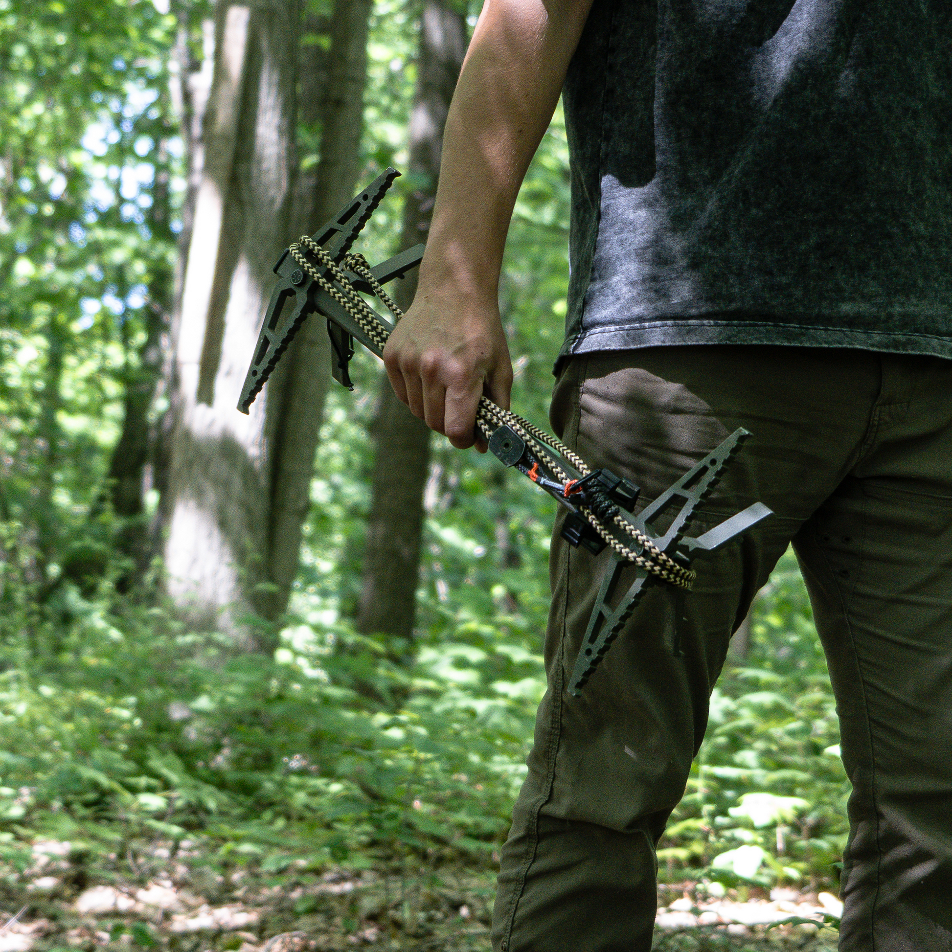 6mm Endura Hang Free® Attachment System Rope (H.F.A.S.R) In Use On Sticks held in hand in woods