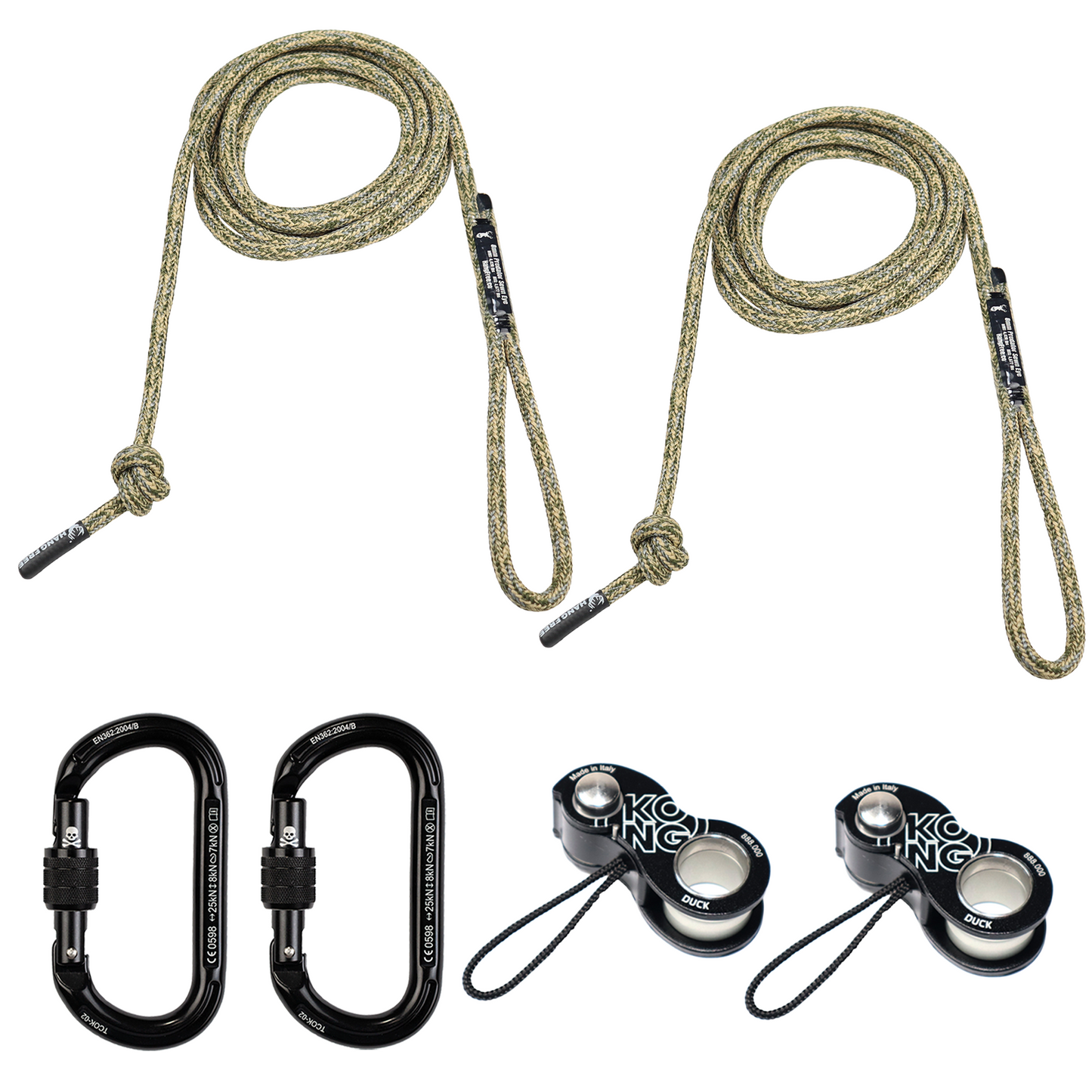 8mm Predator™ Deluxe Sewn Tether & Lineman's Package Desert Camo With Two Kong Ducks And Two Trango Oval K Carabiners