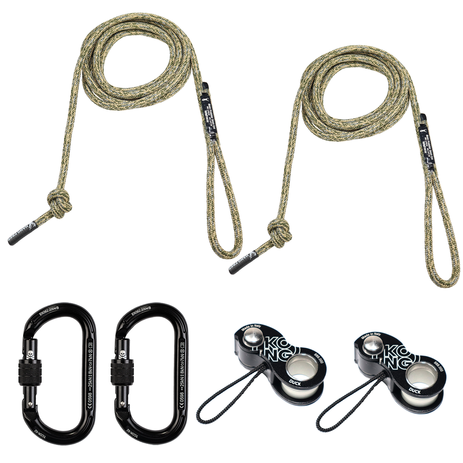 8mm Predator™ Deluxe Sewn Tether & Lineman's Package Desert Camo With Two Kong Ducks And Two Trango Oval K Carabiners