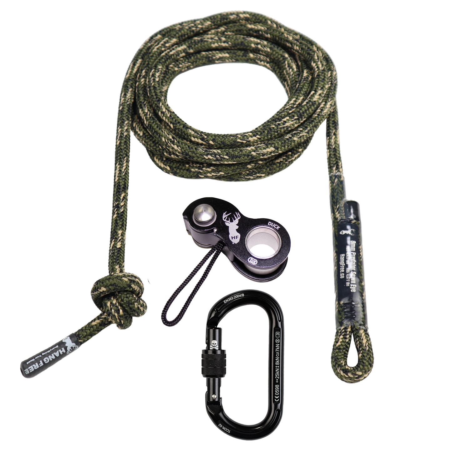 8mm Predator™ Deluxe Sewn Tree Tether & Lineman's Belt Predator Camo Tight Eye With Kong Duck And Trango Oval K Carabiner