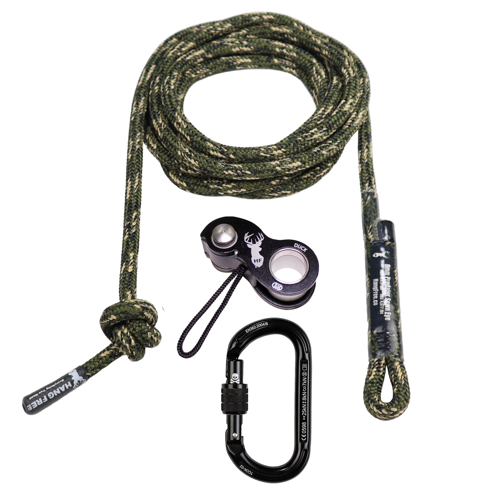 8mm Predator™ Deluxe Sewn Tree Tether & Lineman's Belt Predator Camo Tight Eye With Kong Duck And Trango Oval K Carabiner