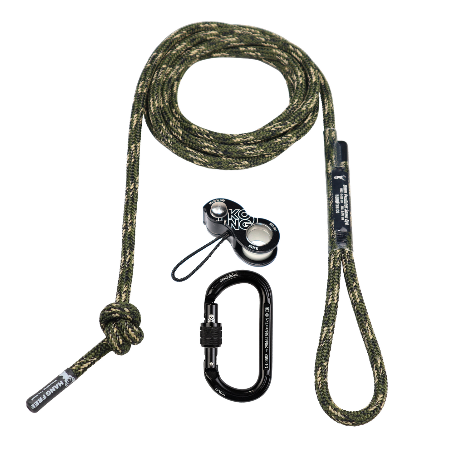 8mm Predator™ Deluxe Sewn Tree Tether & Lineman's Belt Predator Camo 5" Eye With Kong Duck And Trango Oval K Carabiner