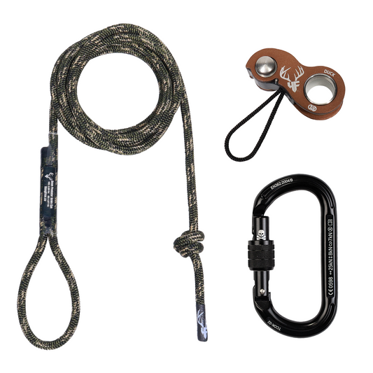 8mm Predator™ Deluxe Sewn Tree Tether & Lineman's Belt Predator Camo 5" Eye With HF Brown Kong Duck And Trango Oval K Carabiner.
