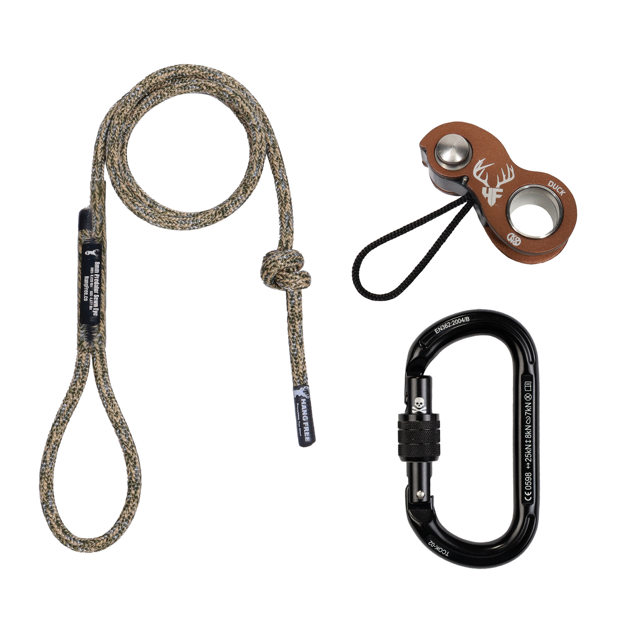 8mm Predator Desert Camo Deluxe Sewn Bridge With HF Brown Kong Duck & Trango Oval K Carabiner.