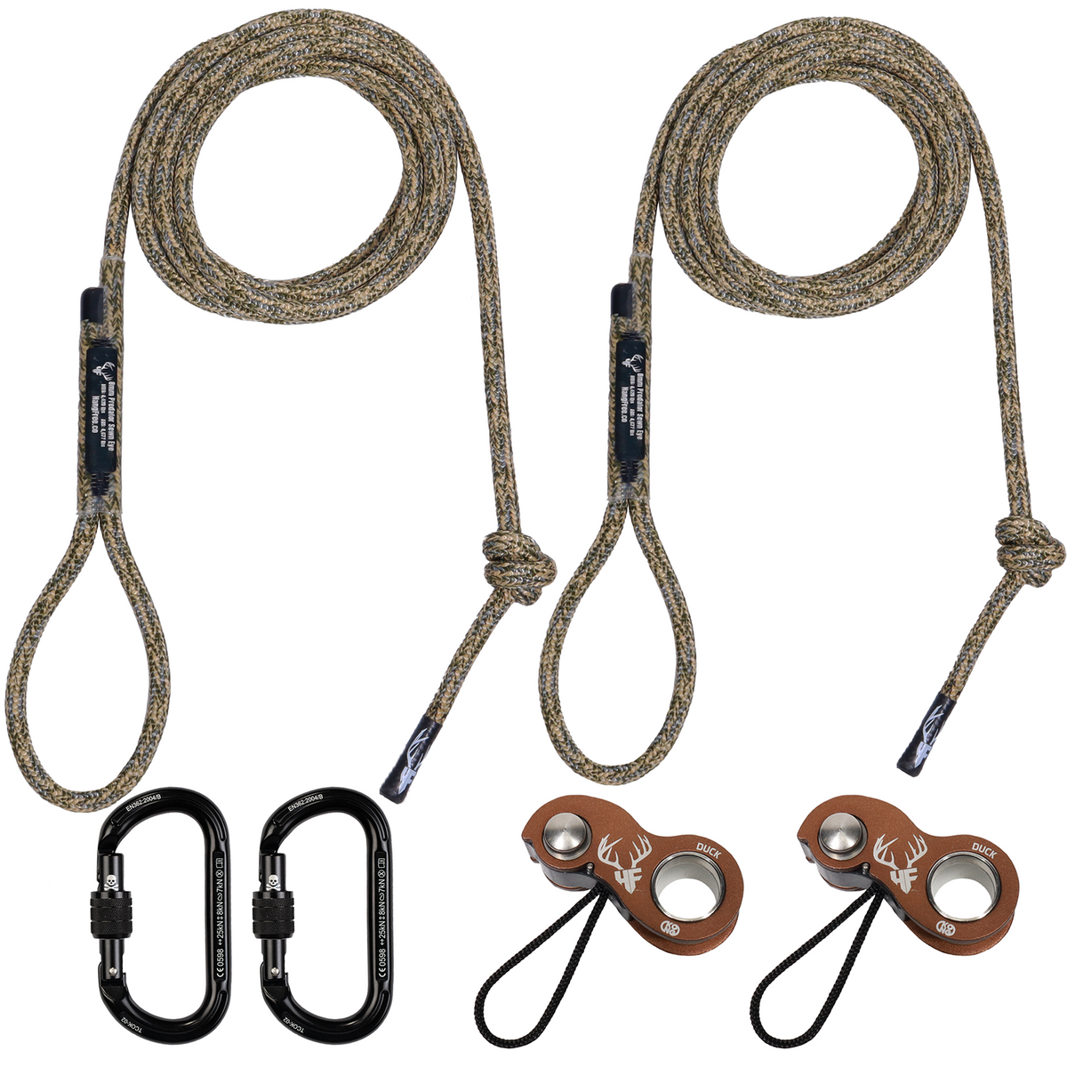 8mm Predator™ Deluxe Sewn Tether & Lineman's Package In Desert Camo With Two HF Brown Kong Ducks And Two Trango Oval K Carabiners
