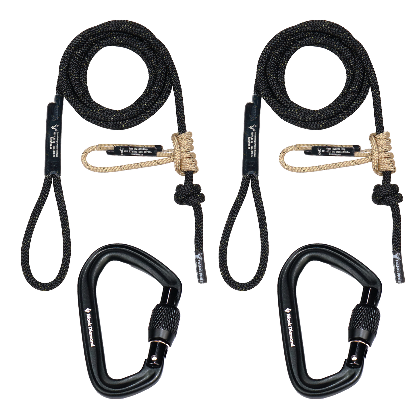 9mm HTP Standard Sewn Tree Tether & Lineman's Package With Carabiners.