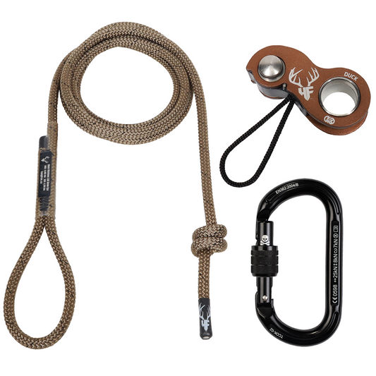 9mm LSK Deluxe Sewn Tree Tether & Lineman's Belt With HF Brown Kong Duck And Trango Oval K Carabiner.