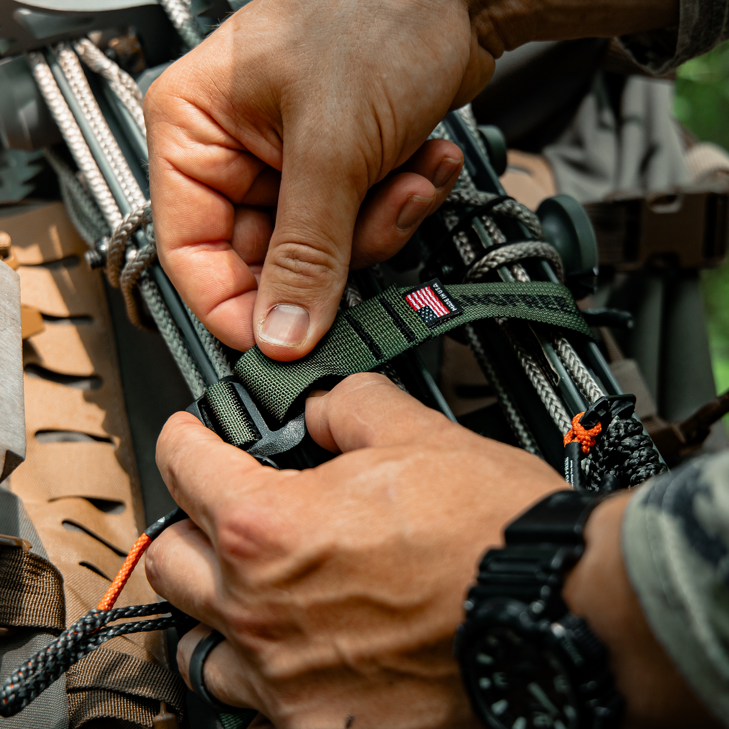  Climbing Stick Compression Strap In Use On Sticks