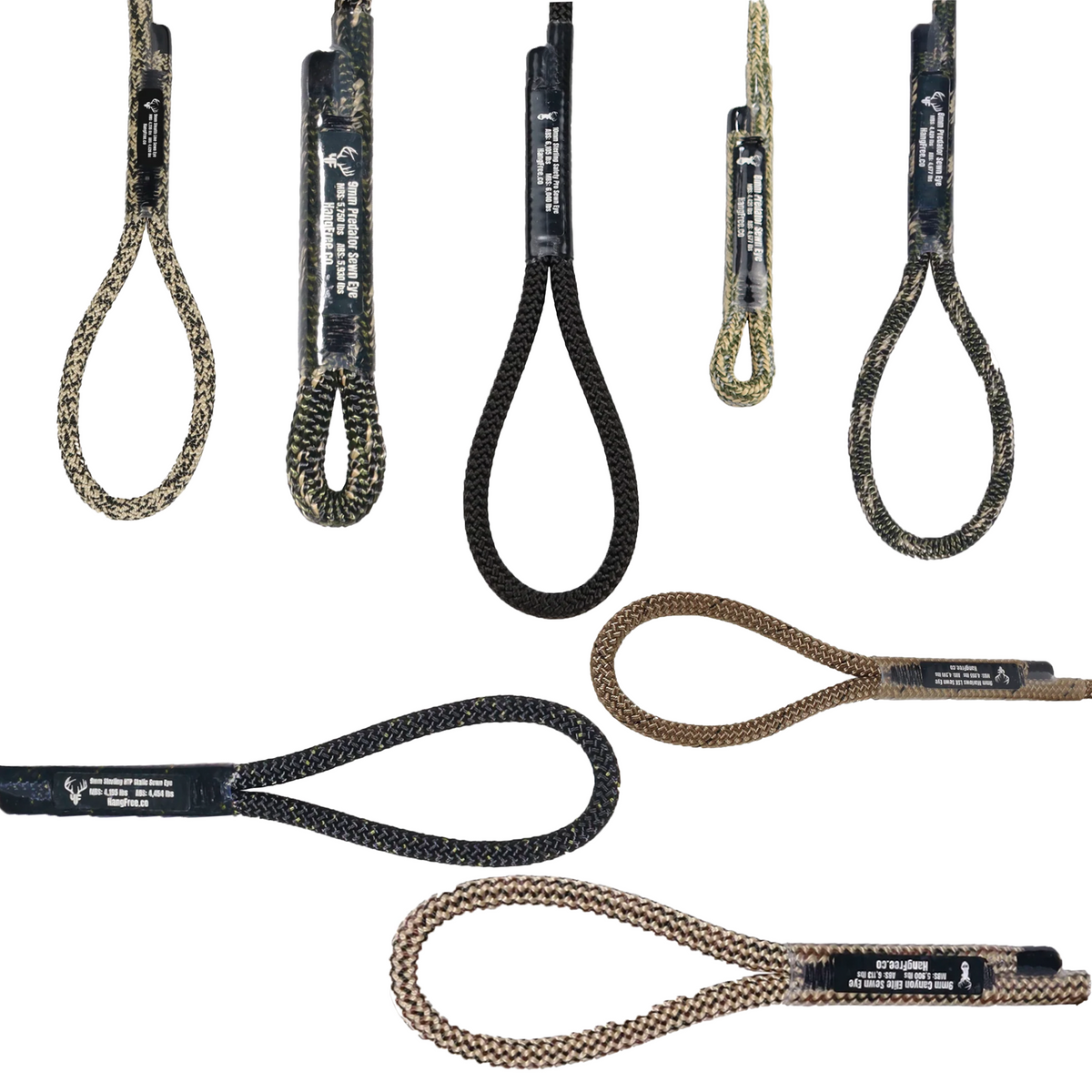 Different Sewn Eye Custom Cut Lengths On White Background