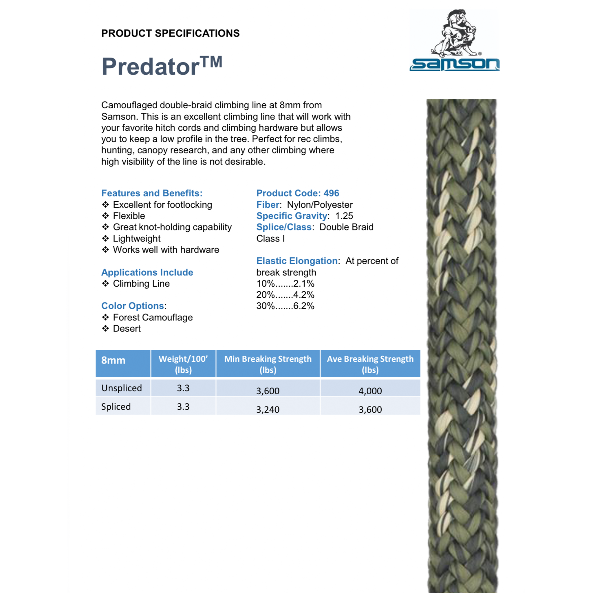 8mm & 11mm Predator™ Rope By The Foot/Spool – Hang Free®