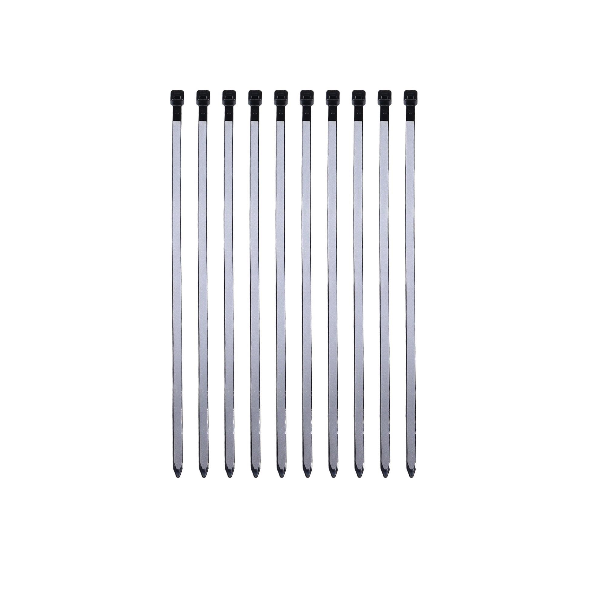 10 Reflective Gear Zips Flat On White Background.