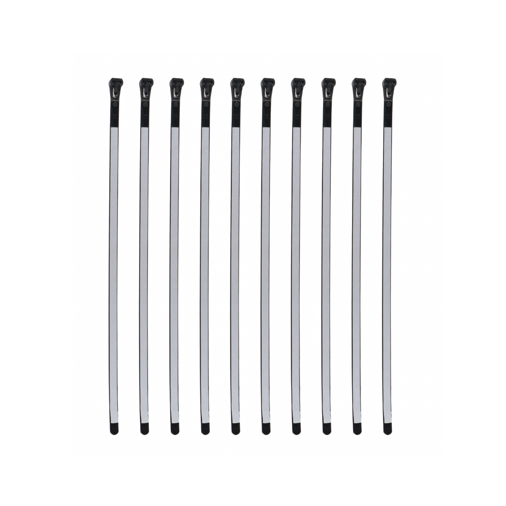 12" Reusable Reflective Zip Ties 10 Pack on White Background.