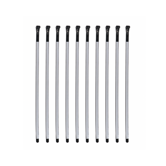 12" Reusable Reflective Zip Ties 10 Pack on White Background.
