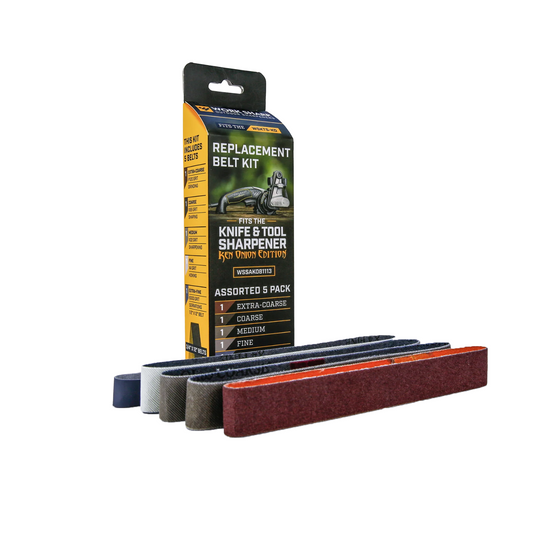 Work Sharp Standard Belt Replacement Kit With Belts and Packaging Visible