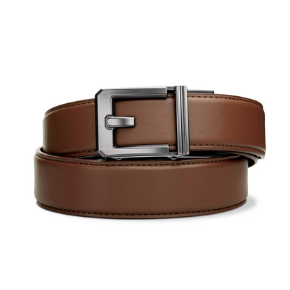 X3 Buckle Brown Top Grain Leather Belt